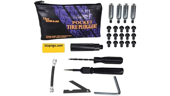 best atv accessories stop and go tubeless tire repair kit contents laid out