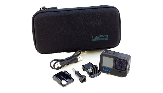 GoPro HERO 10 Black kit contents on table