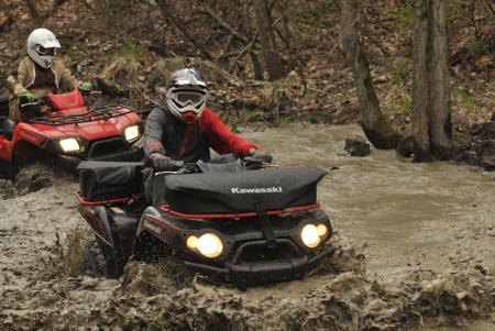 The Kawasaki Brute Force 650 didn’t get bogged down with water. We can’t say the same for our boots.