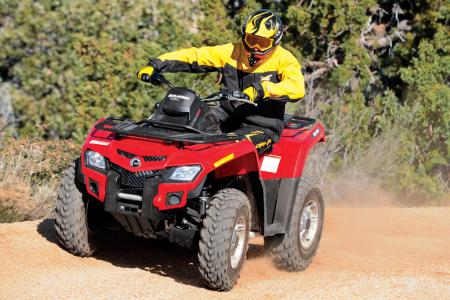 Can-Am's front suspension is supple, controllable and tunable.