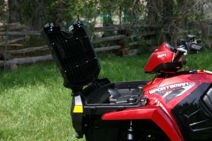 Polaris’ opening front rack is the perfect spot to store your tools and other small items.