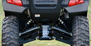 Fully independent suspension offers 10 inches of ground clearance, but the shocks lack preload adjustability.